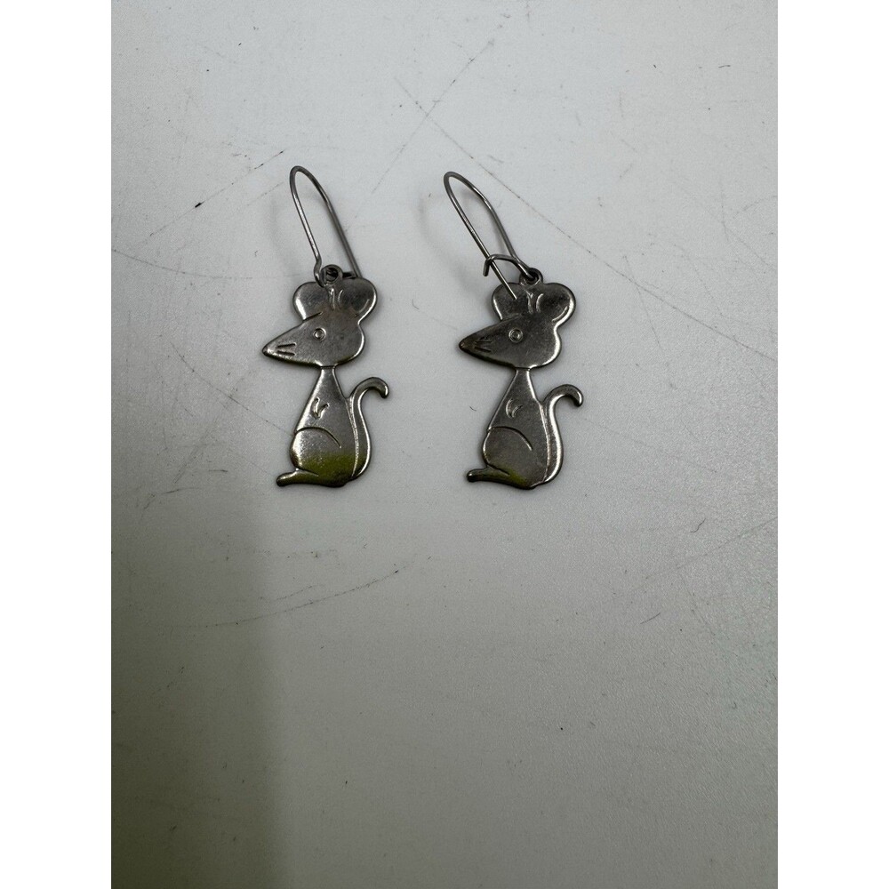 Silver Toned Pierced Ear MOUSE Dangle Earrings Costume Fashion Jewelry